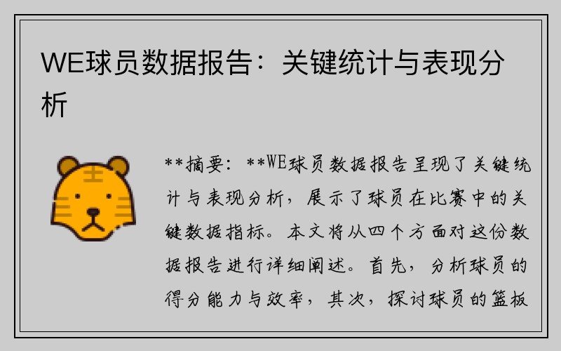 WE球员数据报告：关键统计与表现分析