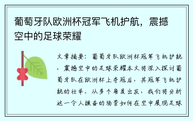 葡萄牙队欧洲杯冠军飞机护航，震撼空中的足球荣耀