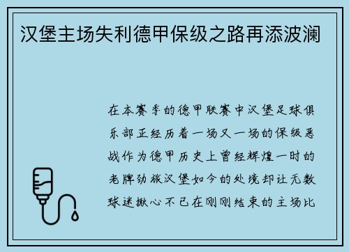 汉堡主场失利德甲保级之路再添波澜